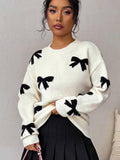 Autumn And Winter Sweater Women's Round Collar Bow Tie Knitting Knitting