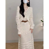 Small Fragrant Wind Hollow Knitted Suit Women 2025 Early Autumn High-End Temperament Half Dress Two
