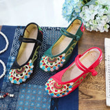 Zingj Wind National Wind Canvas Embroidered Cloth Shoes Women's Shoes Single Shoes A Word Buckle Low Heel Mother