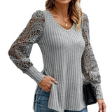 And Autumn 2025 Women's Casual Fashion Knitted Lace-Sleeved