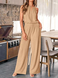 Summer New Women's Clothing Hanging Neck Top Broad Leg Pants Fashion Casual Cotton