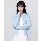 Round Collar Knitted Cardigan Women 2025 Spring And Autumn New Loose Design Thin Sweater Coat Short