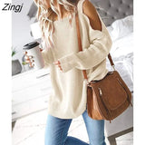 PETAL Open Shoulder Oversized Sweater For Woman Beige Casual Loose Waistcoat 2023 Autumn Winter Pullovers Top