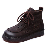 Layer Of Cowhair Retro Hollow High Help Cool Boots Women's Shoes 2025 New Comfortable Flat