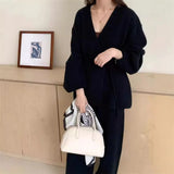 2025 New Fashion Retro Lazy Knitted Set Women's Cardigan Jacket Wide Leg Pants Two