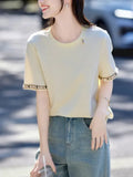 Cream-Colored Top 25 Years Of Summer New Commute Fashion Design Lace Splicing Loose T-Shirt