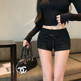 Thin Casual Pants Women Spring Suction Hot Pants Bag Hip Pants Leggings Black