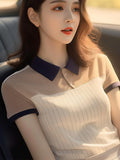 Chic And Beautiful Striped POLO Collar Short-Sleeved Shirt Women's Summer Unique Design Sense Of The