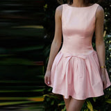 Solid Sleeveless Front Bow Mini Dress-Outfit