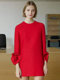 French Literary Style And Wind Collar Three-Dimensional Flower Splicing Short Dress 2025 Summer New Temperament Long-Sleeved Short Dress