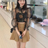 Sets Women See-through Sexy Camisole 2 Pieces Crop Top Retro Temperament Ulzzang Hot Girls Summer All-match Clothes