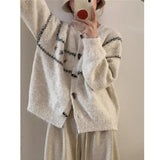 Buckle Loose Retro Sweater Cardigan Women 2025 Autumn And Winter New Round-Necked Collared Flower Knitted