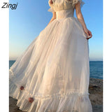 Elegant Princess White Dress Women Sexy Backless Sweet Vintage Lolita Dress Female 2022 Korean Casual Long Fairy