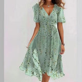 Summer New Loose Leisure Shuya V Collar Crumped New Hot Print