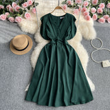 Zingj Fly Sleeve Dress Women's Summer New Design Sense V Collar Waist Show Thin Temperament Big Place French Fairy