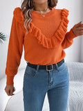 Shooting 2025 Autumn And Winter Elegant Solid Color Lotus Leaf Side Long-Sleeved Jacket Sweater Women's