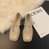 Zingj New Rough Heel Love Small Leather Shoes Women's Shoes New Spring French Niche Mary Jane Black Square Head Single