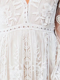 Lace Dress Long Women Bohemian Embroidered Maxi Dress Female V Neck Hollow Out White Casual Holiday Beach Dress