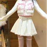 Winter Kawaii Two Piece Skirt Set Women Casual Korean Fashion Y2k Short Skirt Set Female Japanese Bow Designer Sweet