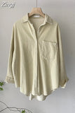 Thick Corduroy Shirt with Pocket Casual Loose Shirt Turn Down Collar Women Tops Autumn Winter Long Sleeve Clothes