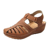 Summer New Large-Size Hole Shoe Bag Head Retro Sandals Magic Sticker Hollow Slope And Round Head Women's