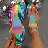 Sequin Flat-Bottomed Loose-Rmited Banded Sandals Women Large Size Bohemian Simple Color Beach Cool
