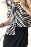 Plaid Tank Women Tops 2023 Summer Elegant Sleeveless Top Woman Office Ladies