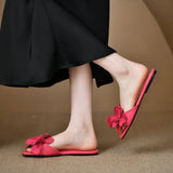 Summer New Leisure Flat Head Slippers Women Fashion Toe Red Half Slippers Beach