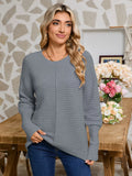 Solid Color Stifling Sweater Women's Fashion Round-Neck Long-Sleeved Knitted