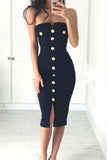 Women's Off-shoulder Slash-neck Strapless Button High-waist Bustier Sleeveless Slim Fit Dress Lady Party Ball Dress