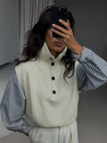 High-Necked Knitted Vest Splicing Striped Sleeve Design Simple Autumn And Winter New Street