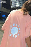 Sleeve T-shirts Printed Reflective Couples Harajuku Streetwear Hip-hop Stylish Simple Korean Popular Unisec Clothes