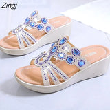 Sandals Women 2023 Ladies Boho Slides Women Slippers Sandals Summer Crystal Shoes Peep Toe Flat