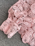 Vintage Red/White/Pink Hollow Out Lace Blouse Women Elegant Lantern Long Sleeve Single Breasted Tops Female Blusas