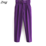 Sale Women candy color pants purple orange beige color chic business Trousers female fake zipper pantalones mujer pants