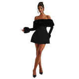 Autumn And Winter New Women's Fashion Temperament Sexy Hair Collar Shoulder Repair A-Word