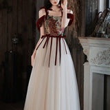 Retro Niche Design Embroidered Sling Dress La Liga Women's Clothing Waist Thin Net Yarn Long