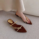 Holiday Roman Wind Two Wearing Sandals Word With Pointed Gold Fine Heel Shoes Outside Wearing Cool Slippers
