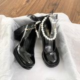 Pearl Fairy Wind Bow Thick-Soled Waterproof Table Mary Jane High Heel Women's Coarse Heel Single Shoes Bridesmaid