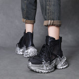 Layer Of Cow Skin Retro Cool Boots Women 2025 Summer New Breathable Hollow Mesh Sandals Thick Soles Leisure Short