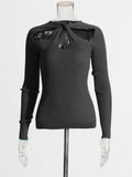 Sexy Hot Babes Knitted Shirt 2025 Summer New Niche Hollow Design Slim Slim Solid Color Sweater
