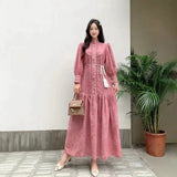 Heavy Industry Embroidery Hook Flower Lantern Sleeves To Close The Waist Dress Female High-Grade Feeling Thin Temperament Reduce The Age Of The Long