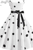 Sleeve Polka Dot Summer Dress Women White Elegant A-line Midi Party Dress Vestidos 50s 60s Rockabilly Vintage
