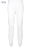 Fashion Warm White Fluffy Lamb Wool Pencil Pants High Waist Sweatpants Thick Autumn Winter Trousers Female