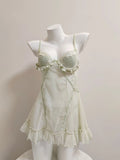 Mesh Pyjamas Women's Spring And Autumn With Chest Pads Small Breast Lace Pure Desire Hanging Aja Skirt Autumn Homewear
