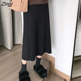 Skirts Women Knitting Straight Midi Korean Style Elegant Hot Sale Chic Mujer Faldas Popular Spring Autumn Warm Female