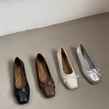 Square Head Fashion Single Shoes French Evening Wind Grandmother Shoes Bow Small Leather Shoes Women's High Sense Of Spring And