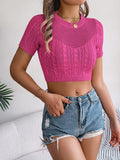 Shooting Spring And Summer Leisure Hollow Jasmine Short-Sleeved Knitted Jersey Holiday Short Umbilong Tops Women's