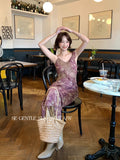 Xixi 2025 Autumn New White Standard Elegant High-Rise Sling Dress Thin Print Dress Women