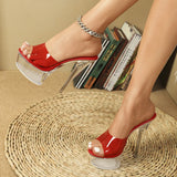 Zingj 34-43 Sexy Super Heels 15CM Platform Sandal Transparent Crystal Shoes Wedding